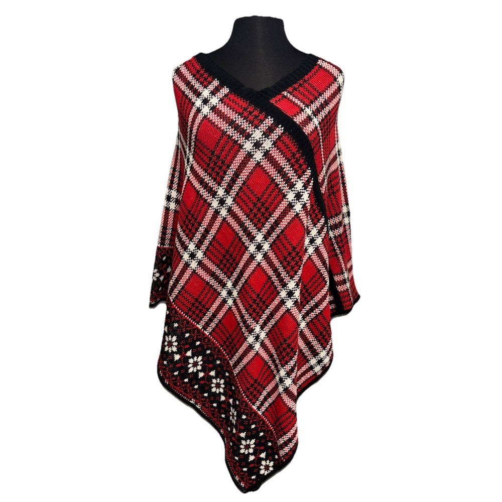NEW Green 3 Plaid Floral Poncho One Size‎ Red Black USA Made Holidays Christmas